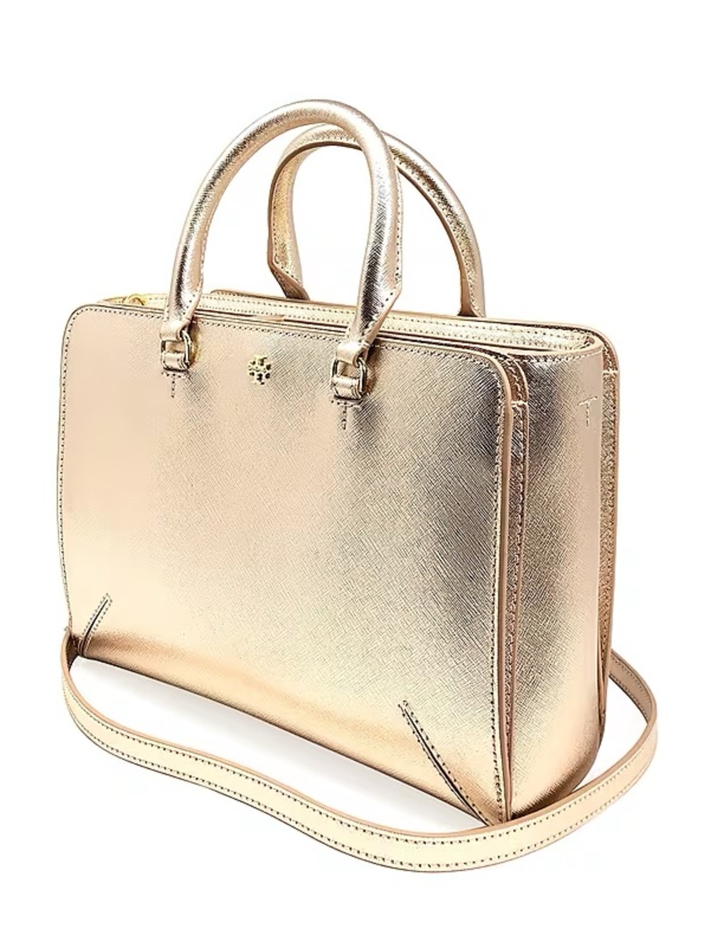 Tory Burch Rose Gold Saffiano Leather Emerson Zip Tote Bag Purse Satchel - Read